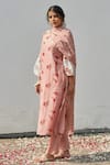 Buy_Juanita by Shubhda_Pink Handwoven Chanderi And Handloom Cotton Print & Embellishment Rose Kurta Set _at_Aza_Fashions