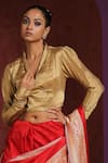 Buy_Weaver Story_Gold Tissue Collared Neck Blazer Style Blouse _at_Aza_Fashions