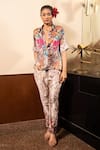 Buy_Soniya G_Ivory Satin Printed Floral Collared Neck Shirt And Pant Set _at_Aza_Fashions