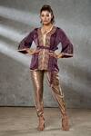 Buy_Aditi Somani_Wine Silk Suede Geometric Kimono Jacket _at_Aza_Fashions