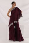 Buy_Smriti By Anju Agarwal_Purple Chiffon, Taffeta Embroidery One Shoulder Tunic And Sharara Set _at_Aza_Fashions
