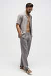 Buy_Terra Luna_Grey 100% Organic Handloom Oxford Cotton Solid Pleated Pant _at_Aza_Fashions