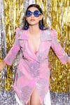 Buy_Ankur J_Pink Net Embroidered Sequins Spread Collar Blazer Dress _at_Aza_Fashions