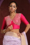 Buy Weaver Story Pink Silk Gota Patti, Sequins V-neck Embroidered Blouse at Aza Fashions Buy_Weaver Story_Pink Silk Gota Patti, Sequins V-neck Embroidered Blouse _at_Aza_Fashions