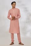 Buy_Manish Nagdeo_Pink Modal Embroidery Resham Placket Kurta Set _at_Aza_Fashions
