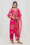 Buy_Yuvrani Jaipur_Pink Chanderi Floral V Neck Straight Pattern Kurta Set _at_Aza_Fashions