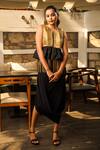 Buy_Echke_Black Satin Tassels Round Neck Peplum Jacket Top _at_Aza_Fashions
