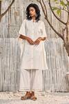 Buy Charkhee Off White Kaftan Dobby Cotton Embellished Crochet Button Down And Palazzo Set at Aza Fashions Buy_Charkhee_Off White Kaftan Dobby Cotton Embellished Crochet Button Down And Palazzo Set_at_Aza_Fashions