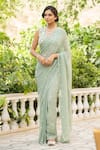 Buy_Summer By Priyanka Gupta_Green Georgette Embroidery Ambar Scallop Bordered Saree With Blouse _at_Aza_Fashions