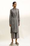 Buy_Urvashi Kaur_Grey Handwoven Organic Cotton Misa Stripe Pattern Shirt Dress_at_Aza_Fashions