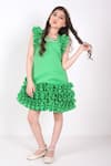 Buy_Hoity Moppet_Green Neoprene, Satin Making Waves Ruffle Hem Dress _at_Aza_Fashions