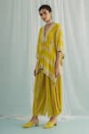 Buy_Surbhi Gupta_Yellow Kurta And Dhoti Pant Georgette Emi Kaftan Tunic & Set _at_Aza_Fashions