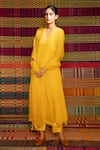 Buy_Deep Thee_Yellow Chanderi Embroidery Manjal Stripes V Neck Haldi Hand Yoke Kurta Set _at_Aza_Fashions