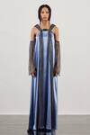 Buy_Akhl_Blue Textured Satin (90% Polyester 10% Elastane) + Pleated Strap Kaftan Dress _at_Aza_Fashions