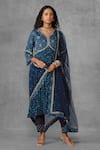 Buy_Riraan Couture_Blue Cotton Satin Embroidered Floral V Neck Printed Anarkali Set _at_Aza_Fashions
