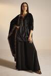 Shop_Shorshe Clothing_Black Kurta Velvet Embroidery Floral Notched Saifi And Gharara Set _Online_at_Aza_Fashions