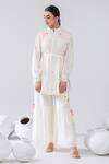 Buy_Kacha Tanka_Ivory Cotton Voile Embroidery Pom Comtesses Scattered Thread Shirt And Pant Set _at_Aza_Fashions