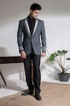 Buy_Abkasa_Grey Terry Rayon Stitch Everest Color Block Lapel Coat And Trouser Set  _at_Aza_Fashions