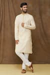 Buy_Samyukta Singhania_Beige Linen Cotton Plain Straight Pastel Kurta _at_Aza_Fashions