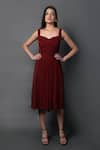 Buy_Swatee Singh_Maroon Georgette Solid Sweetheart Neck Pleated Midi Dress _at_Aza_Fashions