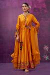 Buy_Label Niti Bothra_Yellow Kora Silk Mughal Round Floral Applique Work Anarkali With Dupatta _at_Aza_Fashions