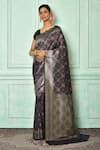 Buy_Nazaakat by Samara Singh_Black Katan Tanchoi Silk Woven Floral Saree With Running Blouse_at_Aza_Fashions