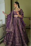 Safaa_Purple Vegan Silk Lining Shantoon Woven Floral Motifs The Benazir Lehenga Set _Online_at_Aza_Fashions