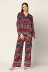 Buy_Two Sisters By Gyans_Purple Crepe Printed Abstract Spread Collar Shirt And Pant Set _at_Aza_Fashions