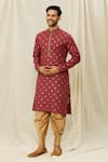 Buy_Aryavir Malhotra_Maroon Kurta  Handloom Cotton Printed Digital Set _at_Aza_Fashions