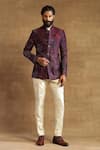 Buy_Raghavendra Rathore Jodhpur_Purple Raw Silk Geometric Pattern Bandhgala Jacket _at_Aza_Fashions