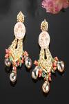 Buy_Dugran By Dugristyle_Pink Pearls Floral Pattern Embellished Earrings _at_Aza_Fashions