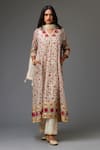 Buy_KORA_Red Kurta Silk Chanderi Hand Block Print Flower V Neck Set  _at_Aza_Fashions