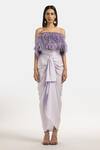 Buy_431-88 By Shweta Kapur_Purple Satin And Faux Feather Embellished Stone & Fringe Layered Top _at_Aza_Fashions