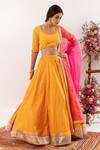 Buy_Rivaaj Clothing_Yellow Floret Pattern And Lurex Striped Lehenga Set _at_Aza_Fashions