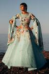 Buy_Sahil Kochhar_Blue Organza Embroidery Round Neck Flora Applique Gown _at_Aza_Fashions
