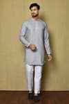 Buy_Aryavir Malhotra_Grey Cotton Checkered Pattern Short Kurta Set _at_Aza_Fashions