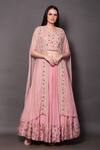 Buy_Vara by Vibha n Priti_Pink Chiffon And Georgette Placement Hand Embroidery Pleated Lehenga Cape _at_Aza_Fashions