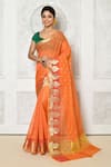 Buy_Nazaakat by Samara Singh_Orange Banarasi Cotton Silk Chanderi Woven Floral Butti And Leaf Pattern Saree_at_Aza_Fashions