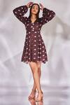 Buy_Senren by Eshana Raut_Brown Crepe Geometric V Neck Dress _at_Aza_Fashions