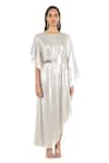 Buy_Rohit Gandhi + Rahul Khanna_Silver Polyester Embellished Round Stardust Asymmetric Kaftan _at_Aza_Fashions