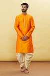 Buy_Arihant Rai Sinha_Orange Silk Embroidery Thread Placket Kurta And Dhoti Pant Set _at_Aza_Fashions