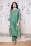 Buy_TATWA_Green Kurta Handloom Chanderi Embroidery Resham Floral And Pant Set  _at_Aza_Fashions