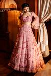 Buy_Nadine Dhody_Pink Tulle Beads, Cut Work, Sequins, Giselle Embroidered Lehenga And Blouse Set _at_Aza_Fashions