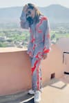 Buy_Garima Bindal_Blue Pure Crepe Printed Marble Collared Neck Shirt And Pant Set _at_Aza_Fashions