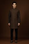 PAARSH_Brown Cotton, Silk, Bamboo Embroidery Thread Bundi Kurta Set _Online_at_Aza_Fashions
