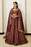 Buy_Safaa_Maroon Vegan Silk Lining Shantoon Woven Floral And The Iffat Bridal Lehenga Set _at_Aza_Fashions