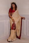 Buy_The Home Affair_Beige Saree Chinon Embroidered Gotapatti V Neck With Gota Blouse _at_Aza_Fashions