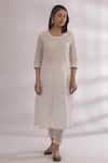 Buy_TIC_White Cotton Cambric Embroidery Round Chikankari Kurta And Pant Set _at_Aza_Fashions