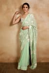 Buy_Basanti - Kapde Aur Koffee_Green Georgette Embroidery Sequin V Neck Stripe Saree With Blouse_at_Aza_Fashions