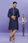 Buy_Arihant Rai Sinha_Blue Kurta Jacquard Banarasi Silk Pintucks Collar Set _at_Aza_Fashions